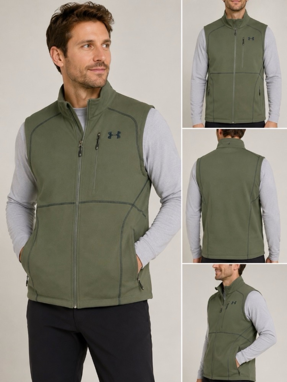 Under Armour Men's Olive Green Fleece Vest. Size LG